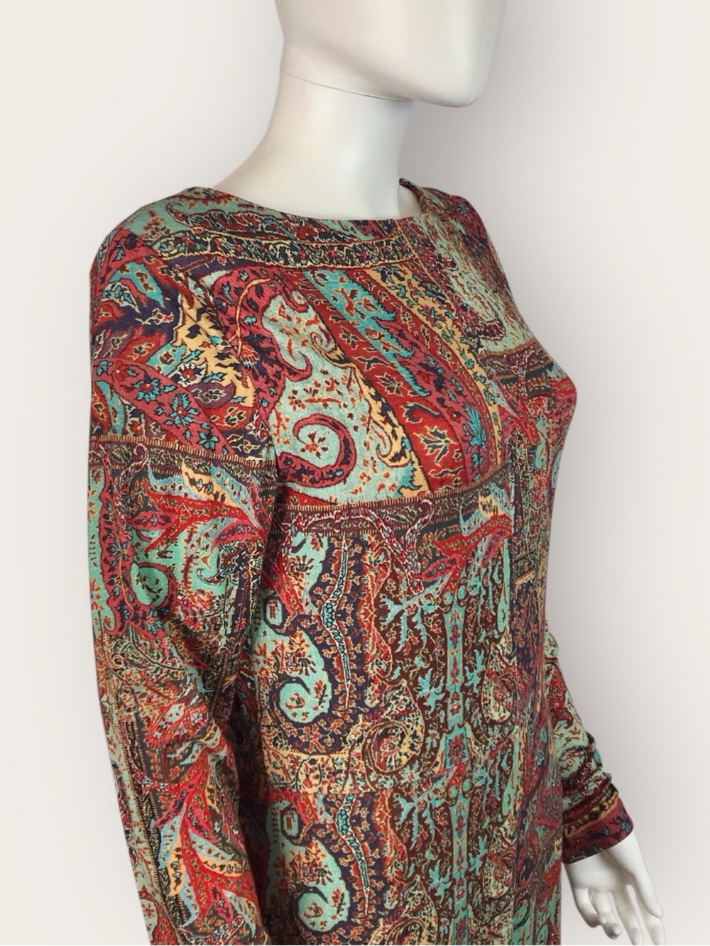 Peruvian Connection Midi Montallegro Dress Teal Blue Gold Red Long Sleeved - Picture 8 of 13